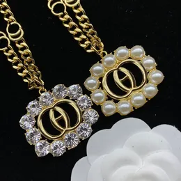 Colar de joias de designer colar de designer para mulheres círculo inteiro pérola diamantes corrente de ouro Colar de moda com letras duplas presente vintage