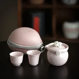 Şarap bardakları pembe el sıkma çiçek seyahat çay seti kung fu teapot fincan bayanlar bir pot iki bardak hızlı taşınabilir depolama çantası güzel hediye 230710