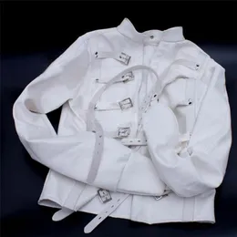 블레이저 흰색 망명 스트레이트 재킷 의상 S/M L/XL 바디 하네스 구속 암바인더
