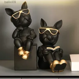 Decorative Objects Figurines Bookend French Bulldog Statues and Sculptures Nordic Figurines Room House Decoration Desk Ornaments Resin Dog Butler Statue T230710