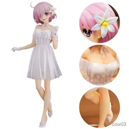 Aksiyon oyuncak figürleri 23cm anime figür kaderi büyük sipariş kalkan püresi ayakta poz zarif beyaz elbise kız hediye dekorasyon bebek R230710