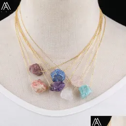 Pendant Necklaces Natural Stone Irregar Necklace Pink Crystal Amthyst Healing Chakra Charms Pendum For Women Jewelry Drop Delivery Pe Dhgrm
