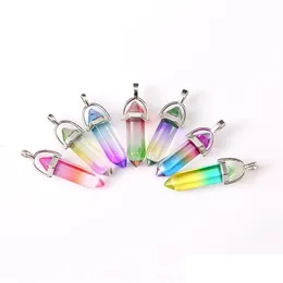 Charms Gradient Colored Glass Double Pointed Hexagon Pendant Head For Necklace Earrings Jewelry Making Drop Delivery Findings Compone Dh7M2
