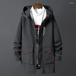 Męskie prochowce Korea Fashion Oversize 7XL 8XL 2023 w stylu Casual, czarny wiatrówki kurtki długi płaszcz na wiosenne jesienne zimowe ubrania