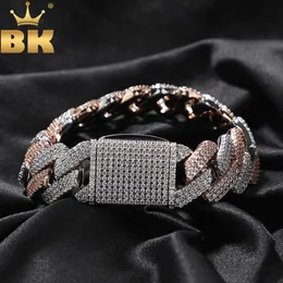 Kette THE BLING KING 20 mm großes, schweres kubanisches Gliederarmband mit Mikropavé, 3 Reihen, Zirkonia, Krappenfassung, Hiphop-Punk-Schmuck 230710