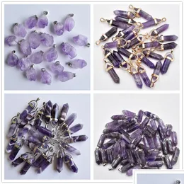 Charms Natural Stone Hexagonal Prism Amethysts Healing Pendants Diy Necklace Jewelry Accessories Making Drop Delivery Findings Compon Dhzaq