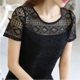 Women's Blouses Summer Short Sleeved Round Neck Hollowed Out Lace Bubble Chiffon Shirt Blusas Mujer Blouse Women Tops