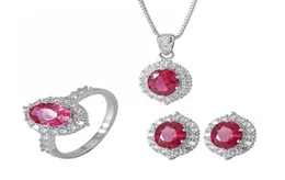 Charms 925 Sterling Silver создал Ruby Stone High Carbon Diamond Sergring Sergring Swedding Wedding Fine Jewelry Set для женщин3990221