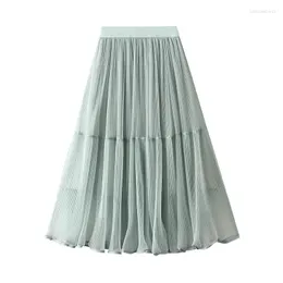 Kjolar 2023 Vårtemperament fairy kjol smal halvlängd veckad a-line jupe longue femme koreanskt kontor