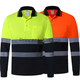 Others Apparel Two Tone Long Sleeve Safety Polo Shirt Orange High Visibility Reflective Shirt With Pockets Hi vis work shirt x0711