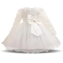 Z długim rękawem białe sukienki dla dziewczynki odzież dla dziewczynki 1 rok urodziny maluch suknia do chrztu niemowlę dziewczyna Dress178z