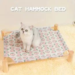 Łóżko hamakowe, drewniane podwyższone łóżko dla kota koty w pomieszczeniach, przenośne zmywalne łóżko podniesione dla kotka podniesiony pies królik łóżko hamakowe dla zwierząt domowych na zewnątrz