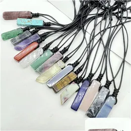 Pendant Necklaces Natural Stone Irregar Rec Pendum Necklace Amethyst Tiger Eye Lapsi Pink Quartz Crystal Adjustable Chain Drop Deliv Dhghb