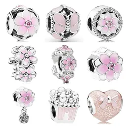 925 Silver Fit Pandora Charm New Pink Love Love Iris Japonica Series Suit Suck Charm Bead Bead Dangle Dangle Sharms مجموعة قلادة DIY Fine Beads Jewelry