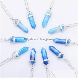 Pendant Necklaces Natural Stone Stripped Agate Reiki Healing Necklace Hexagonal Crystal Chakra Pendum Drop Delivery Jewelry Pendants Dhykj