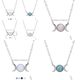 Hänge Halsband Fahsion Sier Pläterad Natursten Halsband Sun Moon Opal Turkos Rosa Kristall Drop Leverans Smycken Hängen Dhhif