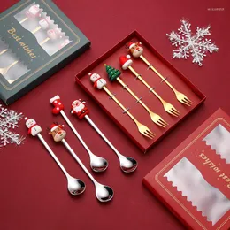 Dinnerware Sets 2023 Christmas Tableware Stainless Steel Spoon Fork Creative 3D Doll Fruit Gift Box Set