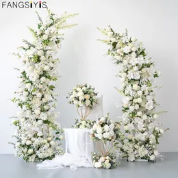 Высушенные цветы Белый цветочный ряд расположение с рогом архи свадебной фон декор искусственный цветочный настенный столик.