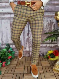 Spodnie męskie Moda męska Checker Print Męskie rozrywka Lato społeczne Slim Fit Odzież biznesowa Męskie obcisłe spodnie ołówkowe Z230711