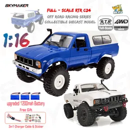 Diecast Model WPL C24 1 Full Scale RC Car 1 16 2 4G 4WD Rock Crawler Electric Buggy Climbing Truck LED Light On road 1 16 For Kids Gifts Toys 230710