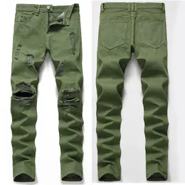 Jeans da uomo Personalità Strappato Denim americano di grandi dimensioni europeo e verde militare