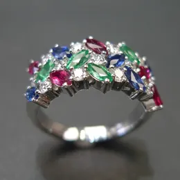 Huitan, nuevos anillos para mujer con Zirconia cúbica azul/verde/roja/blanca, bandas de compromiso de boda, joyería de moda eterna a granel