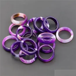 Solitaire Ring Natural Stone Wide 6Mm Purple Striped Agate Rings Crystal Women Finger Party Drop Delivery Jewelry Dhgdx