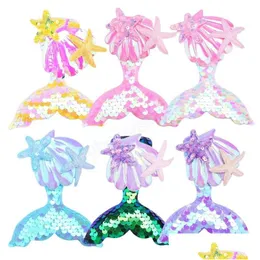 Hair Accessories Children Kids Clips Baby Girl Colorf Sequins Cartoon Mermaid Princess Sweet Hairpin Barrette Drop Delivery Maternity Dhgjv