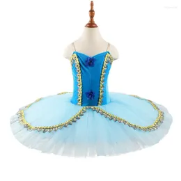 Vestuário de palco de alta qualidade pré-profissional tamanho personalizado cor desempenho dança crianças meninas 7 camadas azul lindo balé tutu