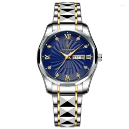 Relojes de pulsera Relojes de cuarzo luminosos para hombres Banda de acero Calendario impermeable Moda de lujo Ocio Reloj de negocios para hombres