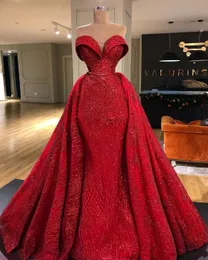 キラキラ赤いイブニングドレス取り外し可能なトレイン恋人ネックカスタムメイドページェントウエディングドレスフォーマルオケージョンドレス