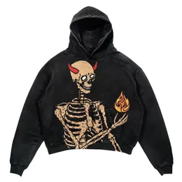 Sweats à capuche pour femmes Sweat-shirts American Y2K Harajuku Skull Sweat à capuche imprimé personnalisé pour hommes et femmes Ins Street Hip Hop Loose Top confortable 230711