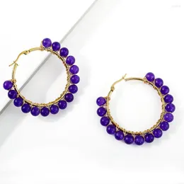 Dangle Earrings 2023 Europe And Fashion Is Round Red Agate Amethyst Stainless Steel Wire Wound Natural Stone Women Large Circle