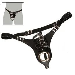 Chastity Devices Men Leather Panties Thong Sex Lingerie Chastity Belt Male Chastity T-back Thongs with Cock Ring Penis Bondage Exotic Accessories 230710