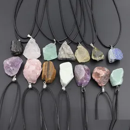 Pendant Necklaces Natural Crystal Rough Stone Irregar Ore Energy Healing Gemstone Amazonite Amethyst Necklace Charms Women Jewelry D Dh0Mf