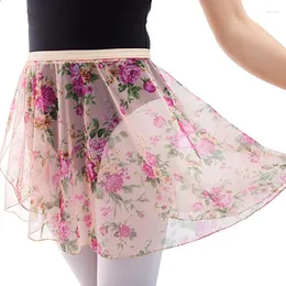 Стадия носить балетную юбку Женщины печати цветочную шифоновую упаковку девушки упругое талия Туллу