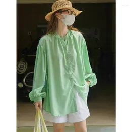 Женские блузки летние трава зеленые рубашки свободные лиоцелл -топы женский фонарь подставка для рукава
