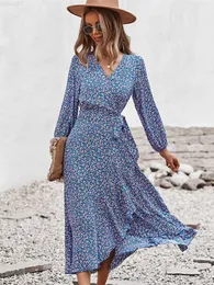 Urban Sexy Dresses Msfilia Spring Autumn Long Bandage Print Dress For Women V Neck Full Sleeve Hight Waist Winter Maxi Dresses Ladies Elegant L230711