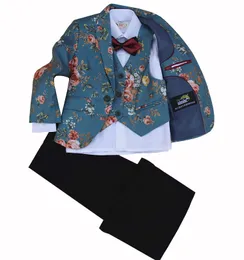 정장 고품질 어린이 꽃 슈트 재킷 웨딩 소년 드레스 4 조각 세트 재킷 조끼 바지 보우 넥타이 크기 2 년 12 년 230711
