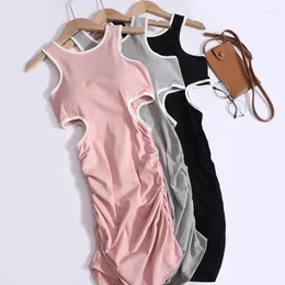 Casual Dresses Korejepo Summer Color Contrast Hollow Suspended Elegant Temperament Dress Women Sexy Wrapped Hip And Bra Short Clothes