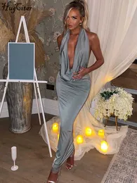 Miejskie seksowne sukienki Hugcitar Swing Collar Halter Slip bez rękawów Backless odsłaniająca bandaż seksowna sukienka Maxi 2022 letnia impreza w klubie nocnym kobiety L230711