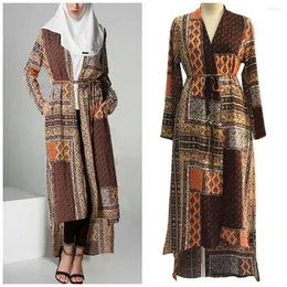 Roupas étnicas Eid Muslim Open Abaya Dress Elegant Printing Cardigan Long Robes Kimono Jubah Ramadan Árabe Turco Islâmico Oração