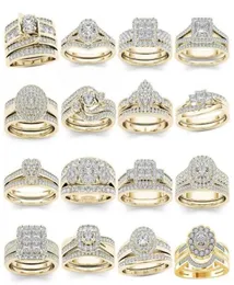 Alianças de casamento 2 peças conjunto de noiva elegante cristal anel de noivado redondo coração zircônia para mulheres 6303365