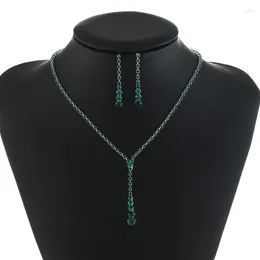 Halskette Ohrringe Set Mode Kette Hals Grün Strass Halskette Kragen Ohrring Damen Schmuck Großhandel