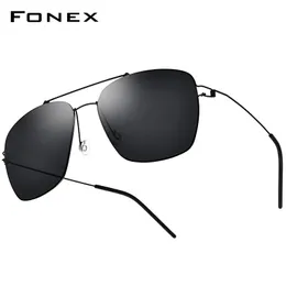 FONEX Óculos de Sol Polarizados Masculino Ultraleve 2019 Design de Marca Espelho Liga Tamanho Grande Óculos de Sol Quadrados para Homens Óculos Sem Parafuso