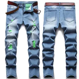 Men's Jeans Tide Straight Leg Pants Korean Trend Hole Begga Denim Ruined R Casual Trousers Large Size