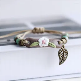 Strand Retro Bracelet Women Flower Leaf Ceramic Made Diy Proclets Artware for Girl Girl Gift Jewelery بالجملة