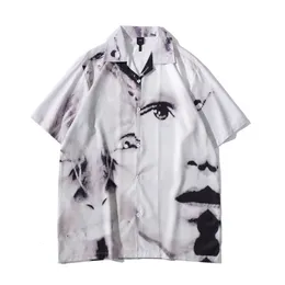 Men s Casual Shirts Summer Men Short Sleeve Graffiti Character Print Gothic Polyester Turn down Collar Single Breasted Young Peoples Fashion 230711