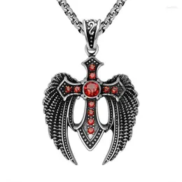 Pendentif Colliers Pendentif Colliers MIIQIAO Acier Inoxydable Titane Rouge Zircon Gothique Aigle Vintage Collier Chaînes Collier Pour Hommes Femmes Bijoux Cadeau x0711 x0711