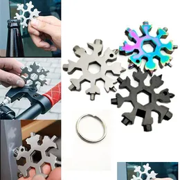 Nyckelringar Dhs Ship 18 In 1 Camp Ring Pocket Tool Mtifunction Hike Keyring Survive Outdoor Openers Snowflake Mti Spanne Insexnyckel Fy Dhrbg